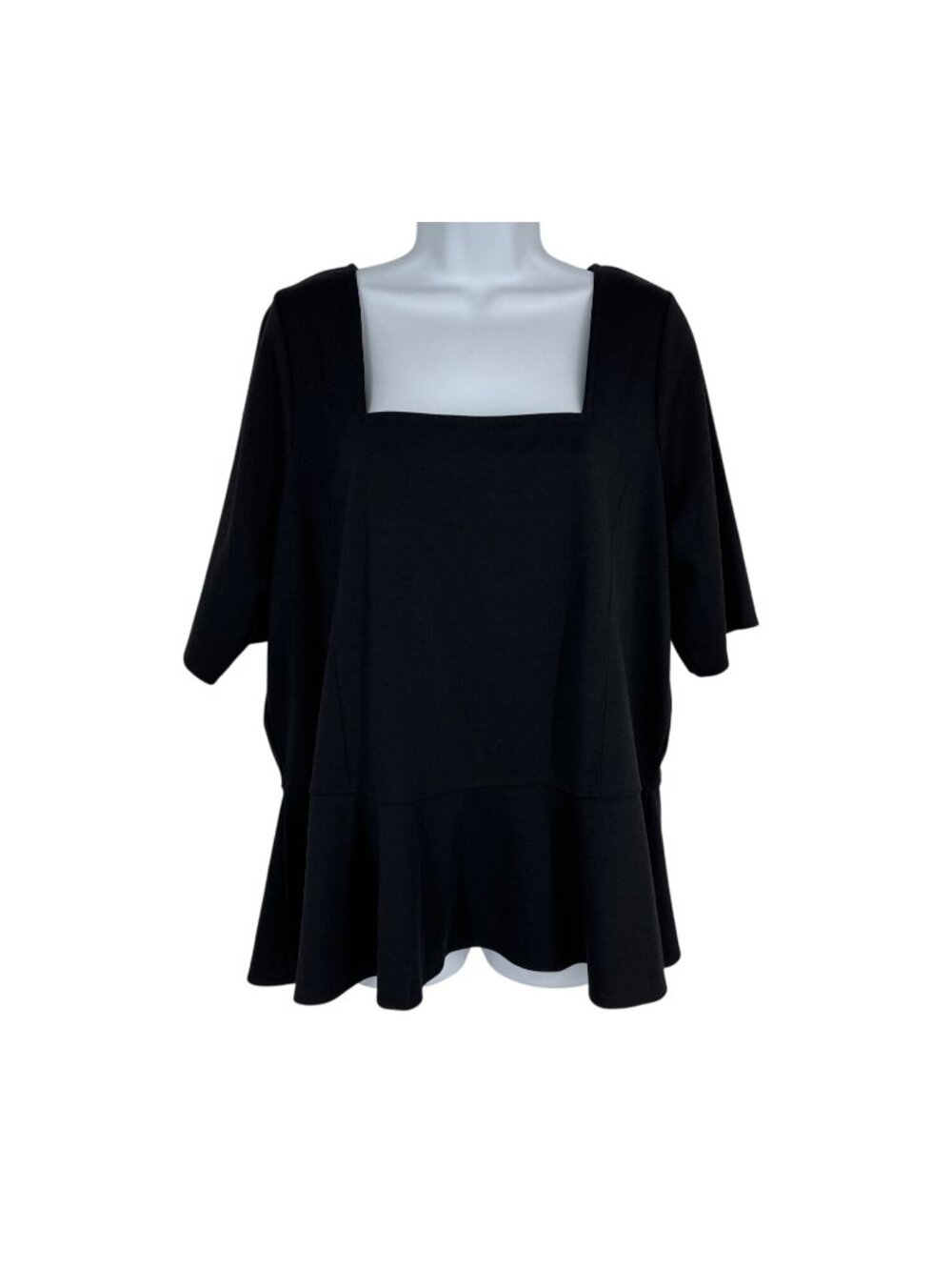 Lane Bryant Black Peplum Hem Square Neck 3/4 Sleeve Stretchy Top Size 18/20